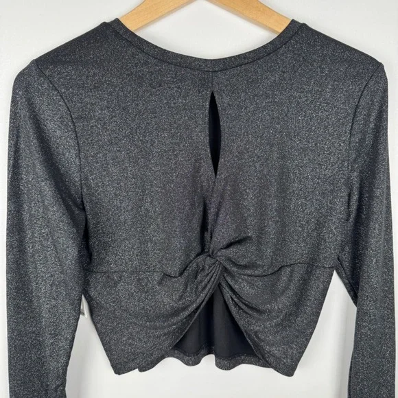 Nordstrom Open Edit Long Sleeve Cropped Knit Top Size Medium Open Back Holiday - Picture 7 of 9